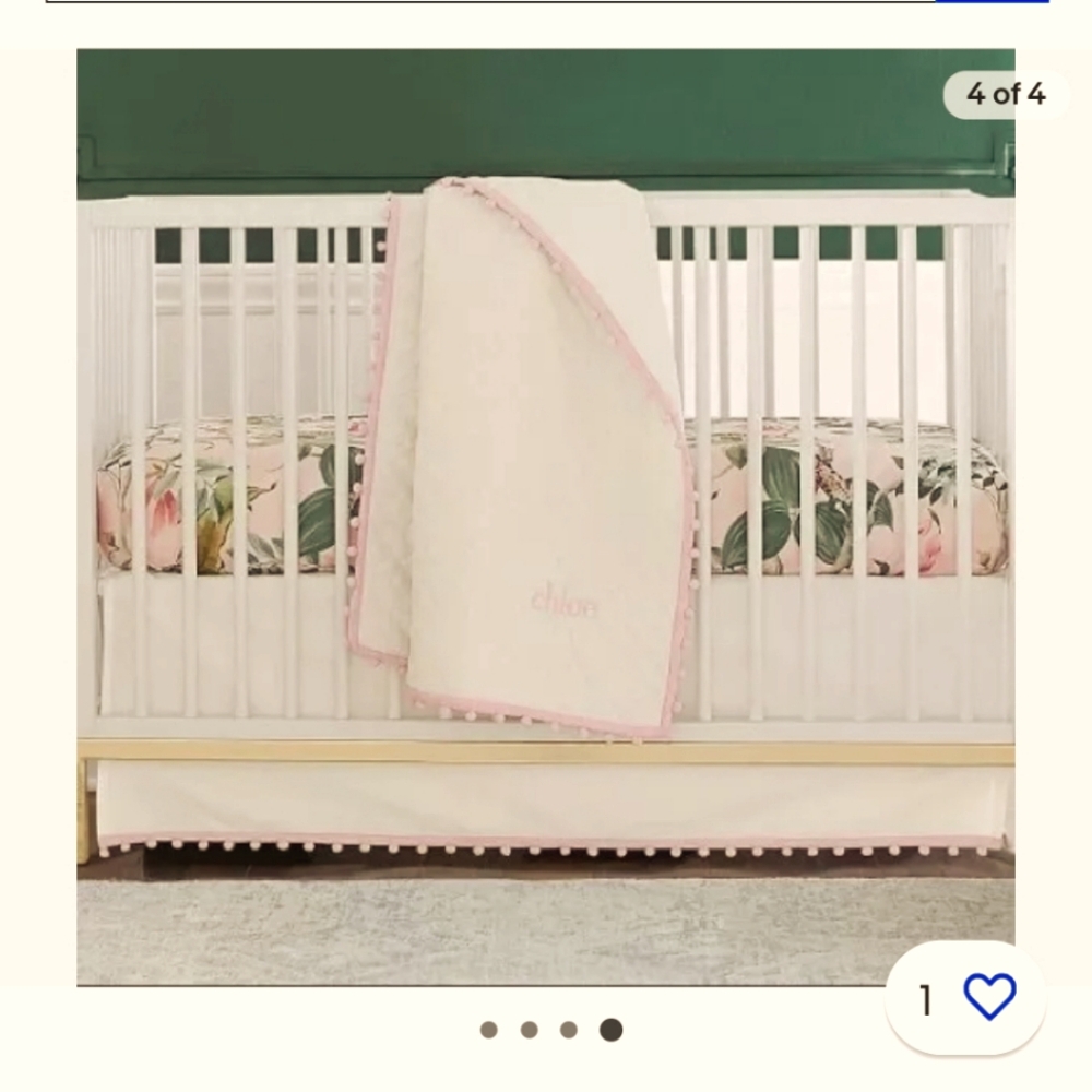 Potterybarn pink pom pom crib skirt